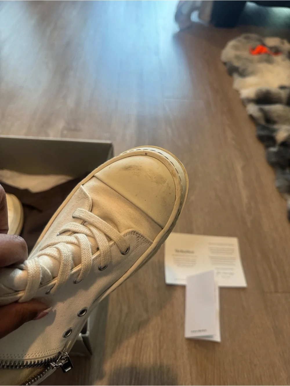 Rick Owens Beige/Tan High-Top Leather Sneakers with Side Zippers